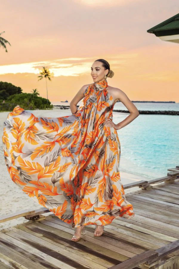 Orange Premium Persian Silk Printed Outfit